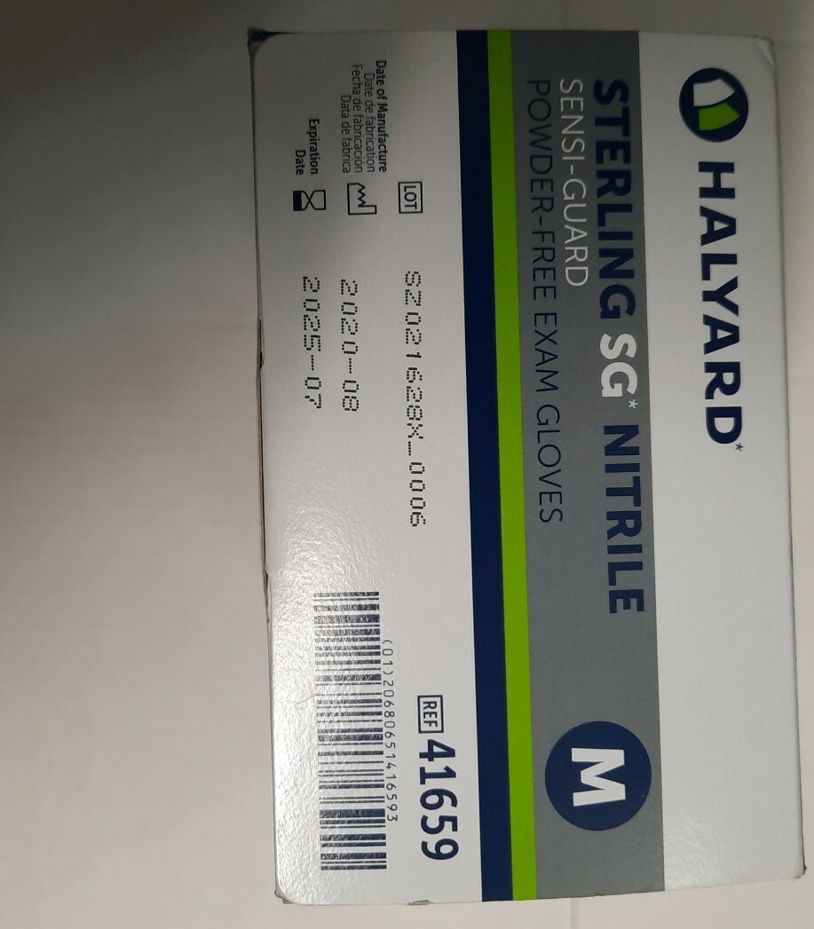 Halyard Sterling Nitrile Exam Gloves, Powder-Free, Non-Latex, Medium, Box of 250