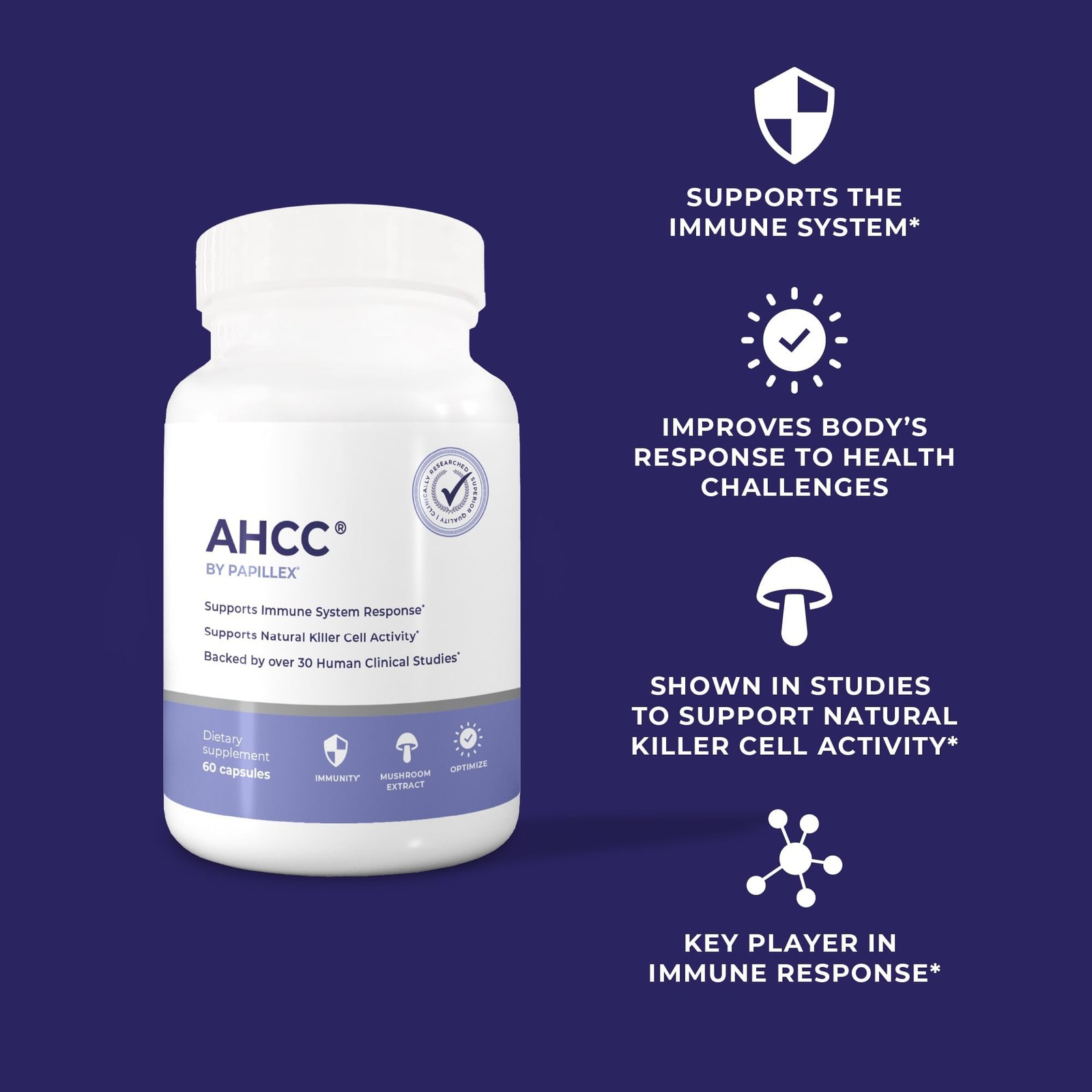 Papillex AHCC Supplement – Max Strength Natural Immune Support Extract 60 Caps