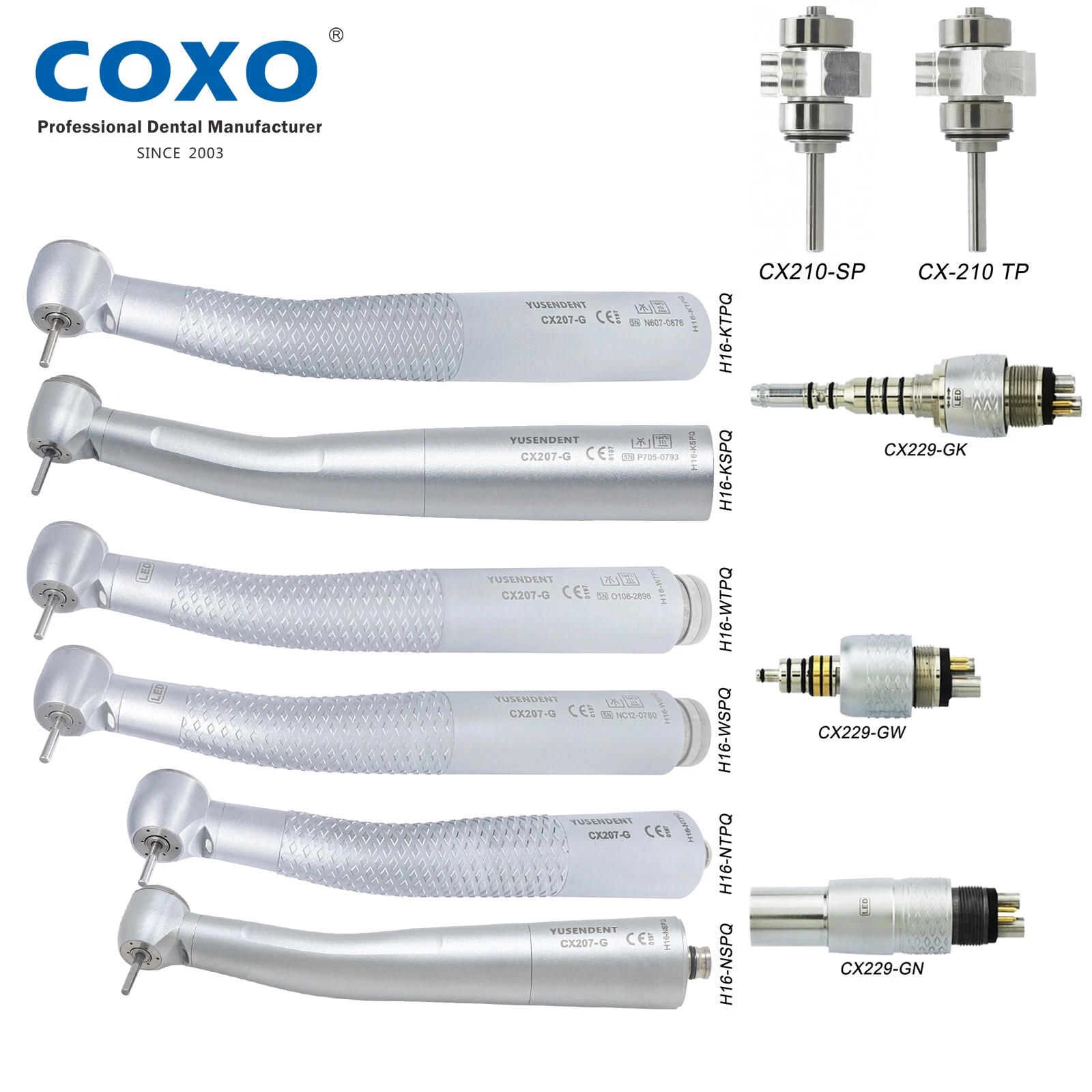 COXO YUSENDENT CX207-G Dental Fiber Optic LED High Speed Handpiece Air Turbine