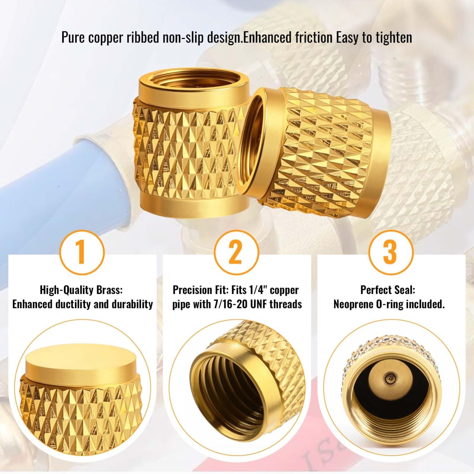 50 Pcs Heavy Duty Brass HVAC Service Port Caps 1/4″ SAE with Rubber Seal for R22