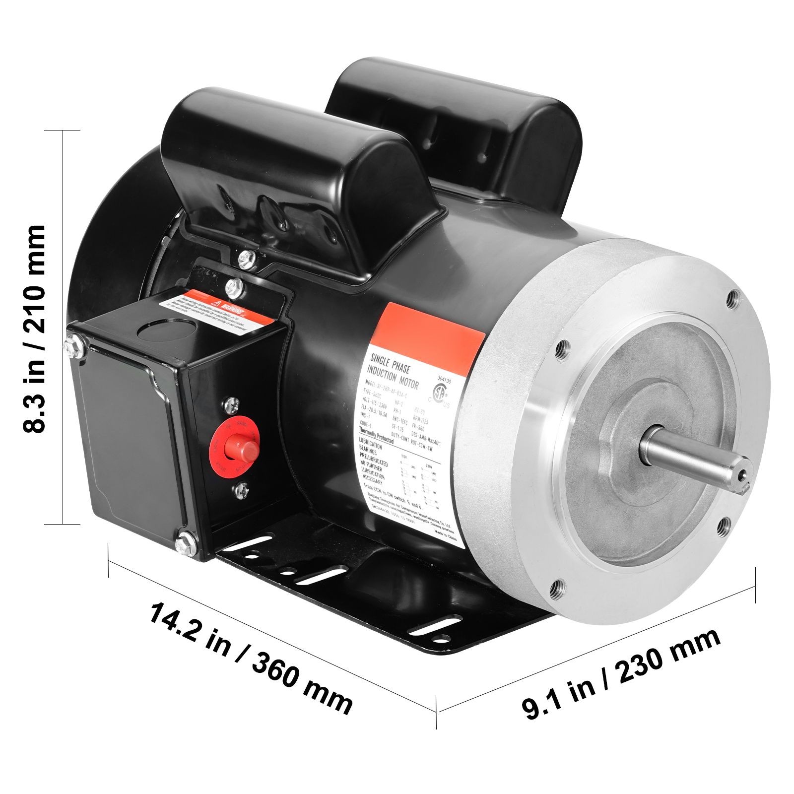 2HP Electric Motor 1725 rpm, AC 115V/ 230V, 56C Frame, Air Compressor Motor