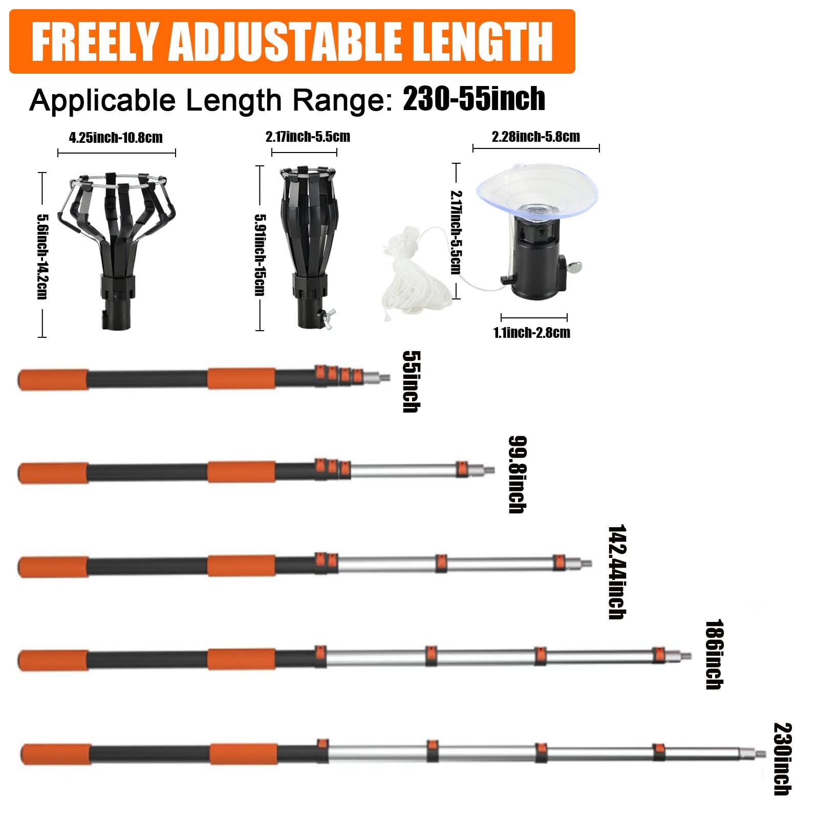 26FT Light Bulb Changer for High Ceilings, Telescoping Pole with 2 Orange
