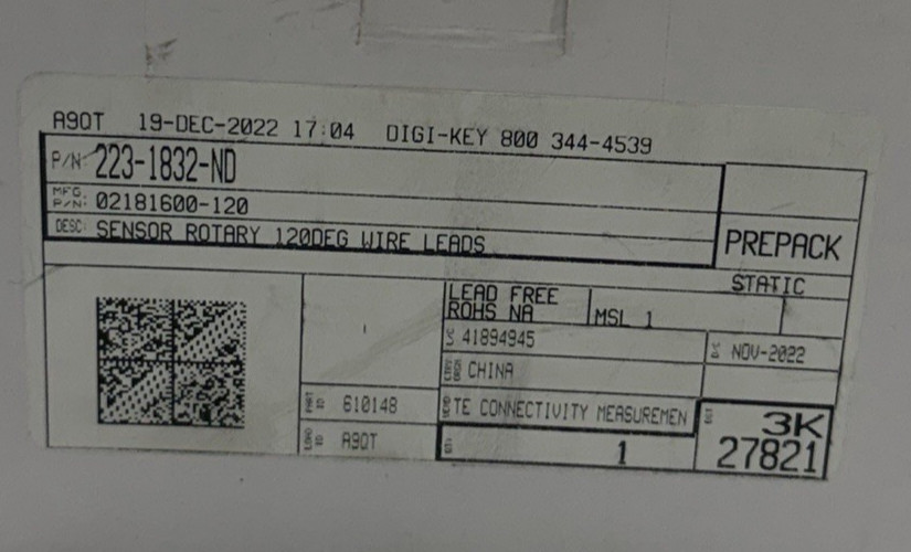 NEW Measurement Specialties RVIT-15-120I Rotary Position Sensor 02181600-120 NEW