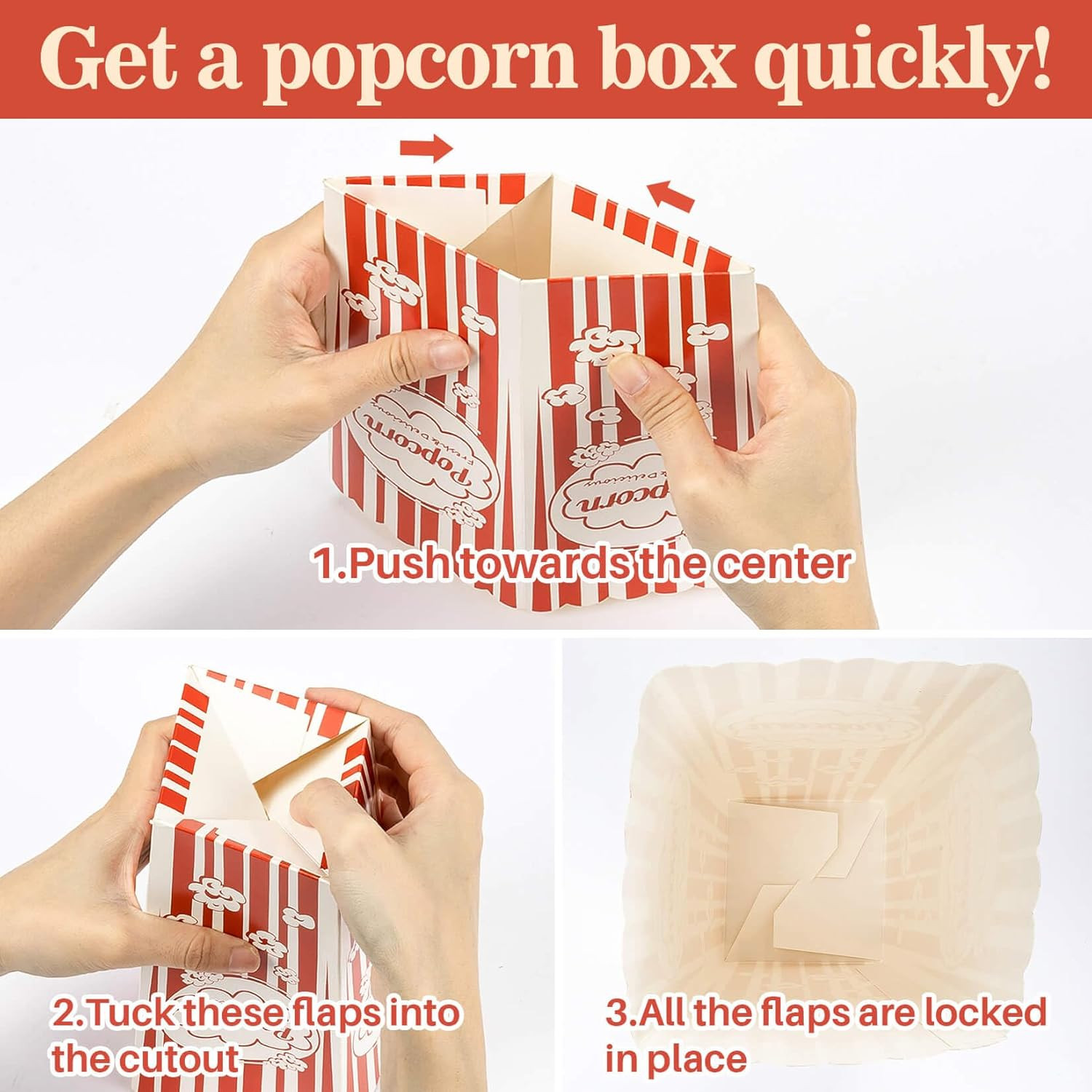 18 Pack Popcorn Boxes Disposable 46oz Red White Striped Cardboard Snack Holder