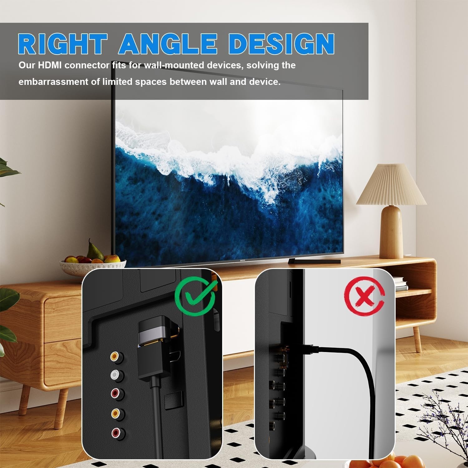 8K@60Hz Right Angle HDMI Adapter, 90 Degree and 270 Degree HDMI Adapter (2 Pack)