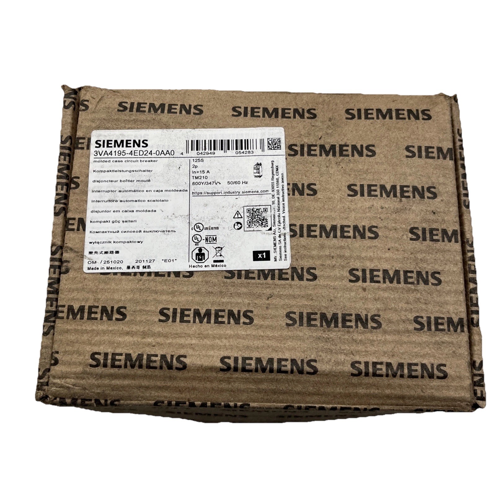 Siemens 3VA4195-4ED24-0AA0 15A 2p 600Y/347V Molded Case Breaker