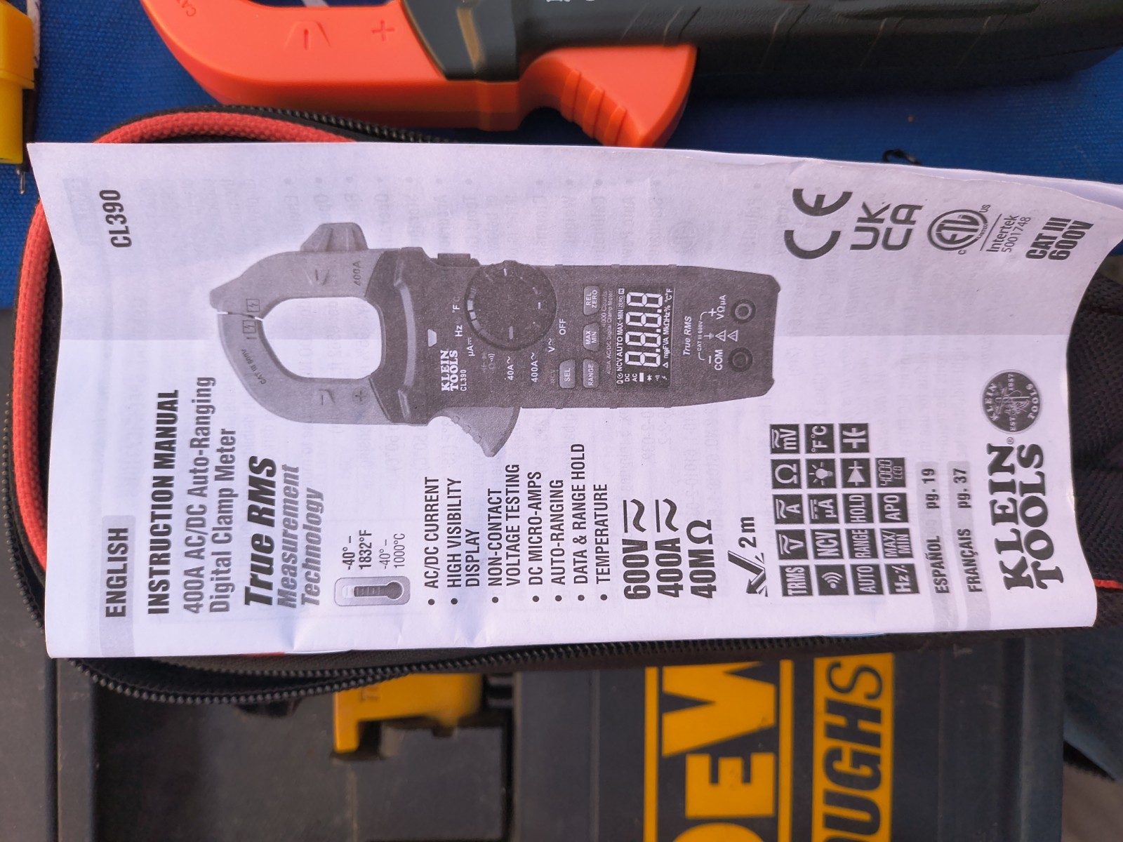 Klein Tools CL390 400A AC/DC True RMS Digital Clamp Meter CAT III 600V