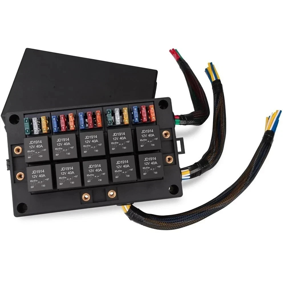 12V Automotive Fuse and Relay Box, with 12 AWG Pre-Wired, 10 Relays and 15 AT…