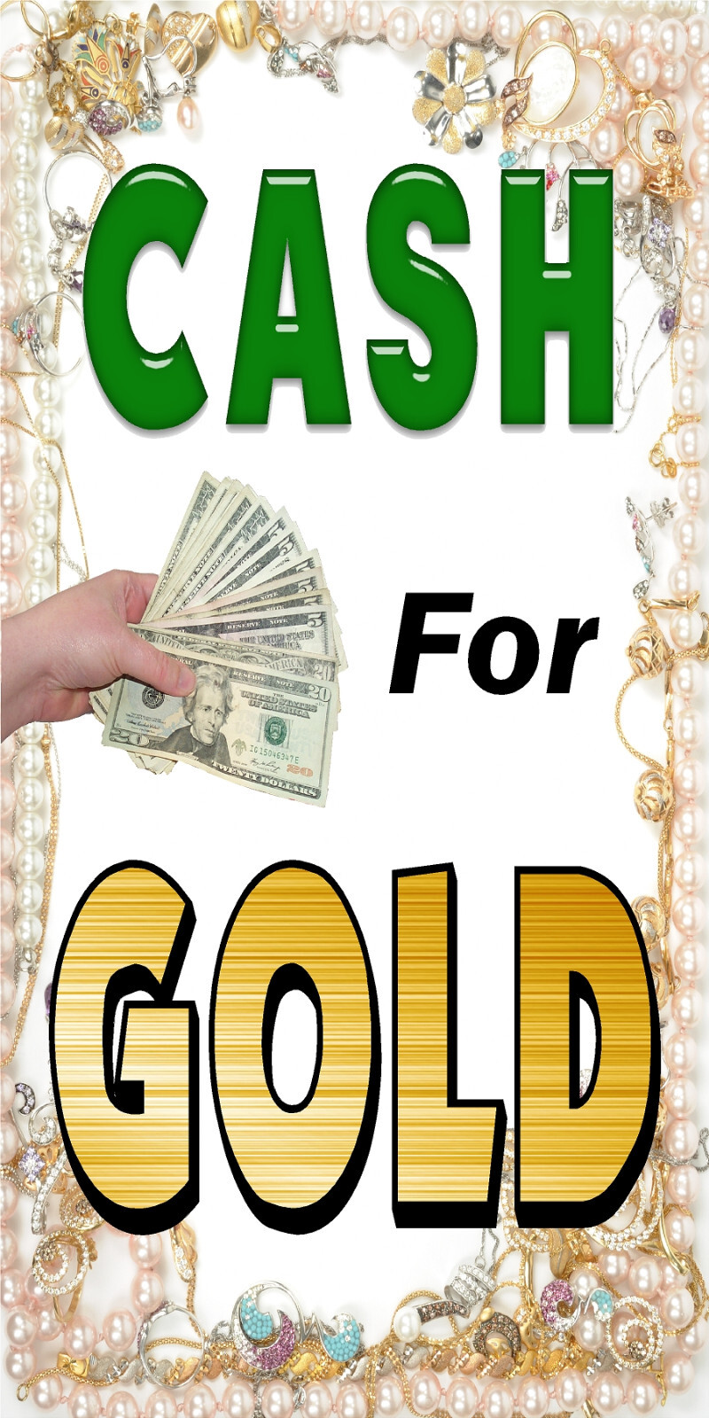 PERFORATED WINDOW DECAL PAWN SHOP CASH FOR GOLD NEW LOT OF 4 2′ X 4′ VERTICAL