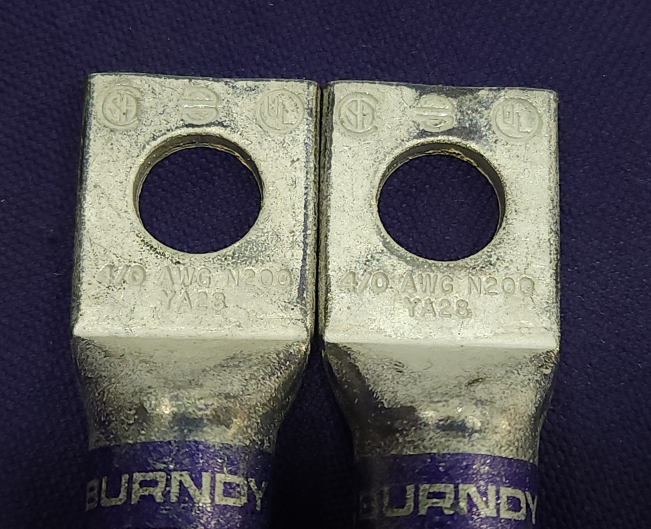 Lot of 2 Used Burndy YA28-L4 Compression Lugs 4/0 AWG N200 Purple Die 15