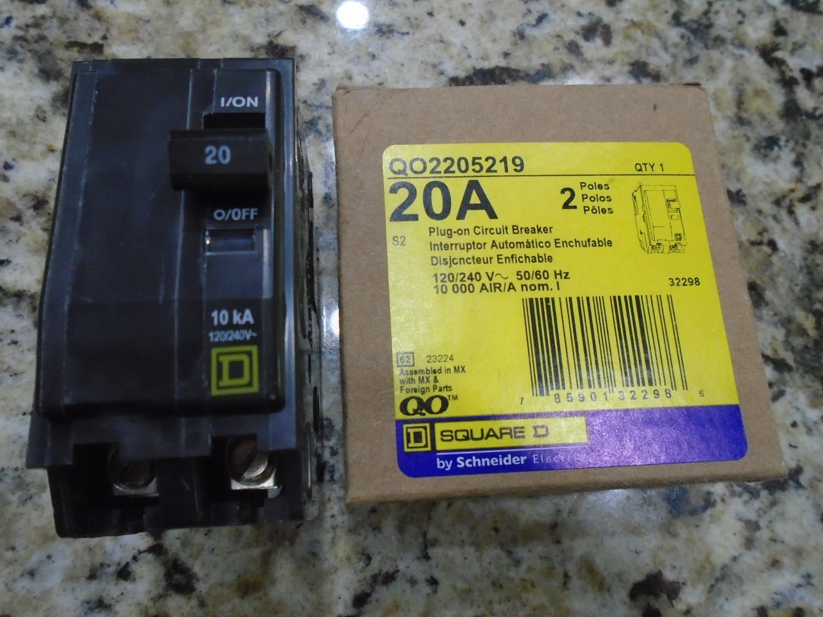 SQUARE D QO2205219 20AMP 2 POLE 120/240VAC, 10kA, HIGH AMP LUGS SPECIAL BREAKER