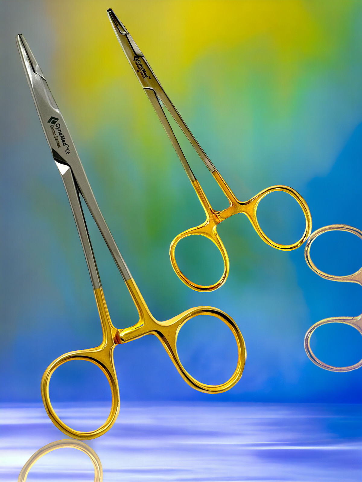 Olsen Hegar Needle Holder 5″ + 5.5″ Set of 2 – Gold Handle Serrated W TC Inserts