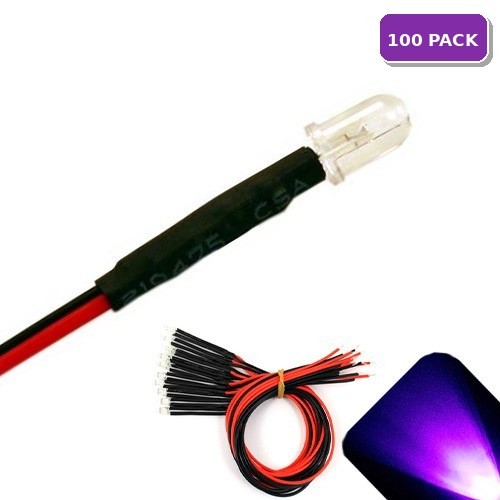 100 x Pre wired 6v 5mm UV Purple LEDs Prewired 6 volt DC LED Light RC Prop 5v