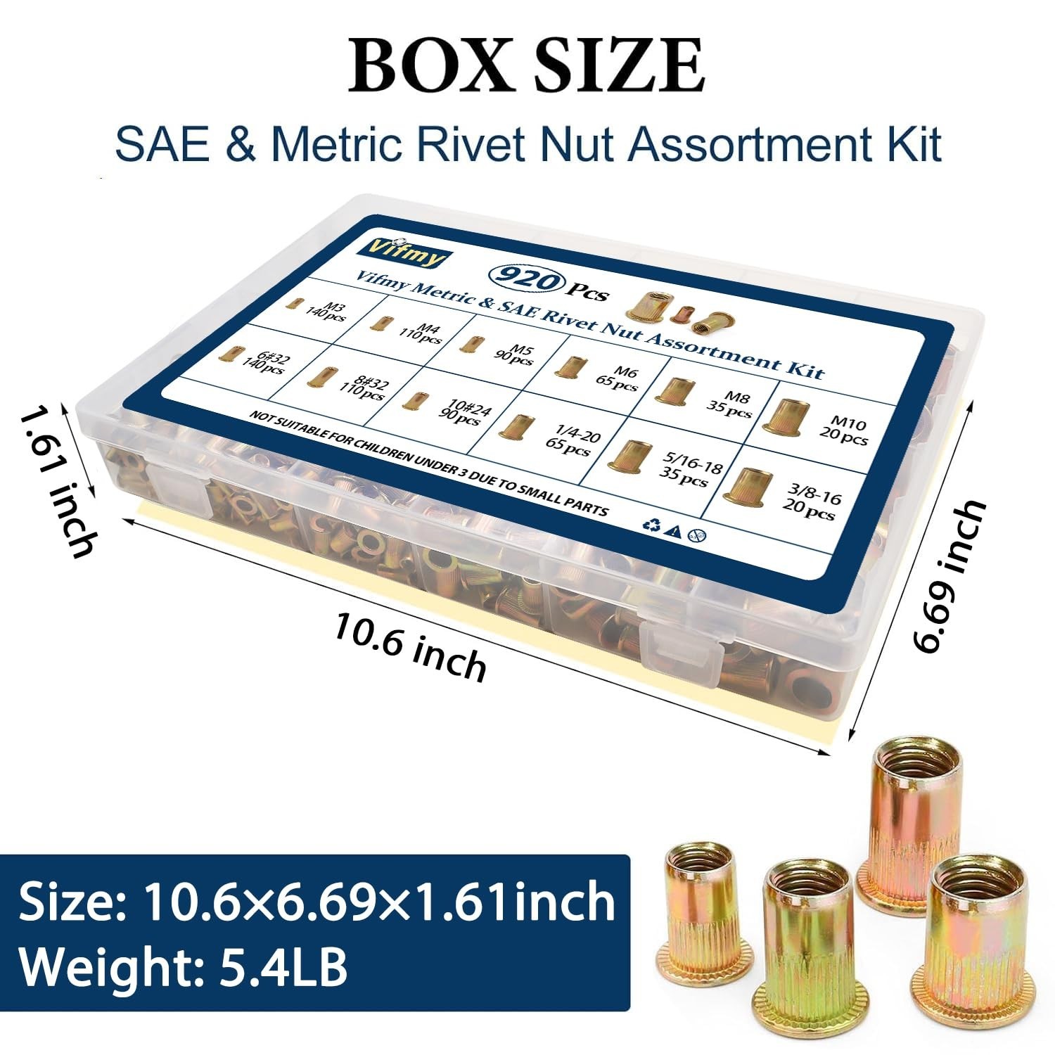 Durable Rivet Nut Assortment Kit, 920 Pcs – Zinc Plated for Extra Protection