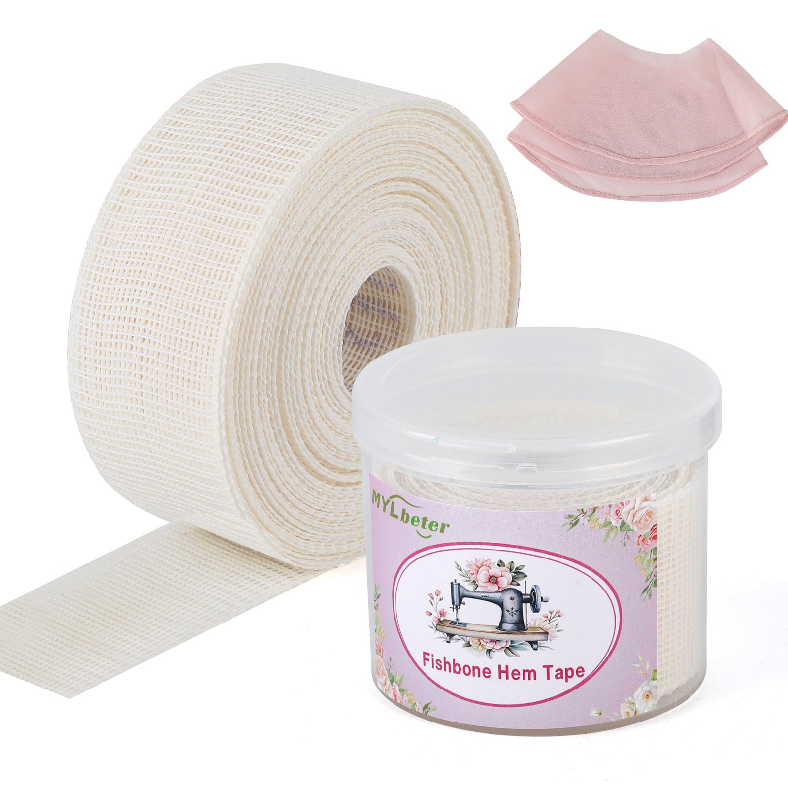 Fishbone Hem Tape for Sewing 2.5 Yards Edge Roller for Chiffon & Thin Fabrics…