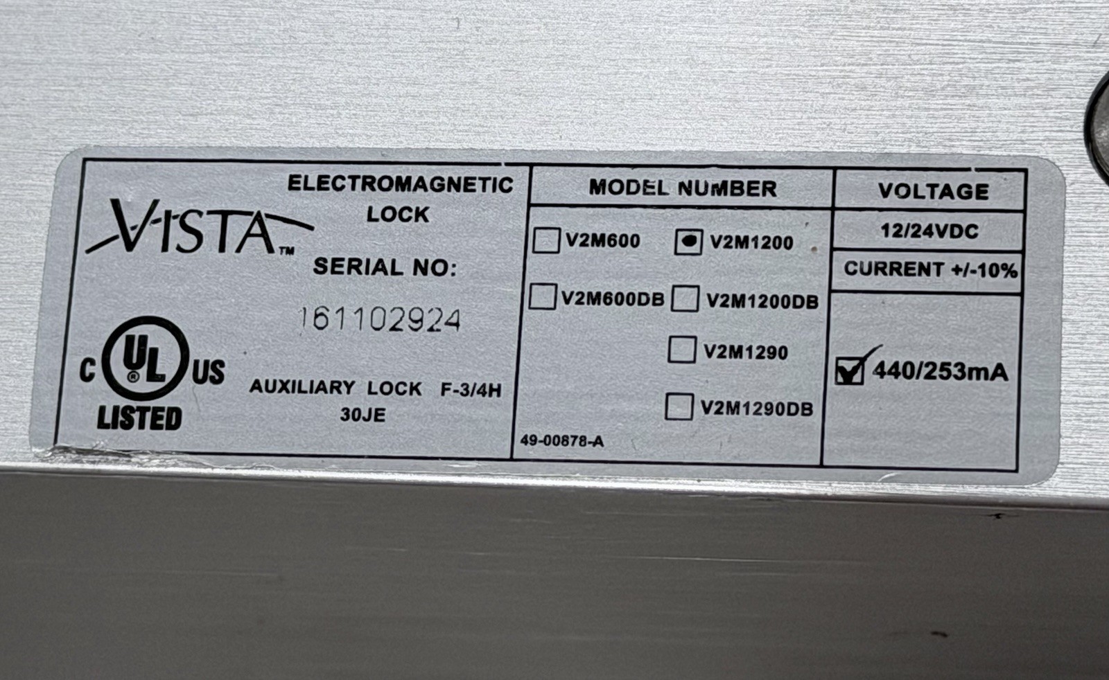 Securitron V2M1200 Vista Magnetic Lock 1200lbs Dual Voltage Maglock V2M1200DB