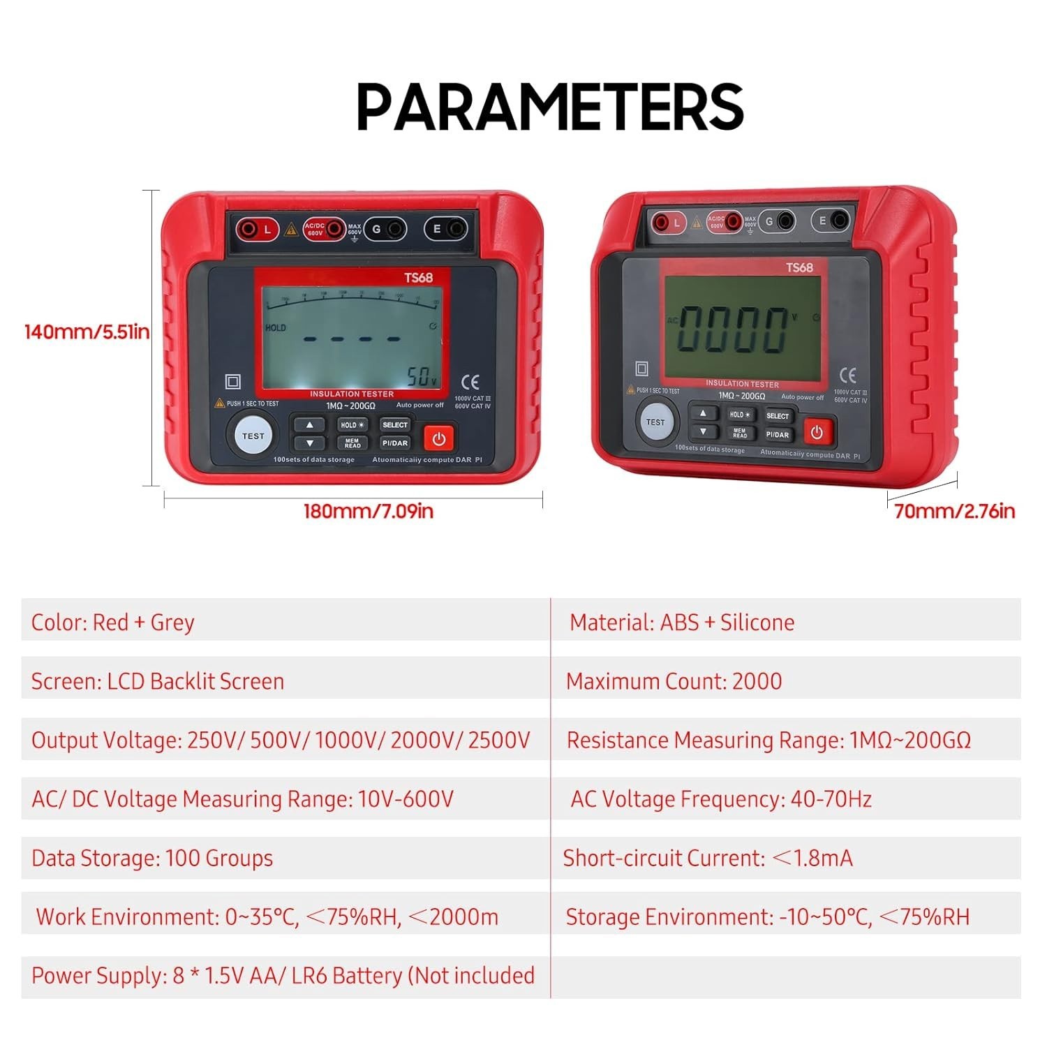 2500V Insulation Resistance Tester Megohmmeter DAR PI Data Storage AC DC Volt US