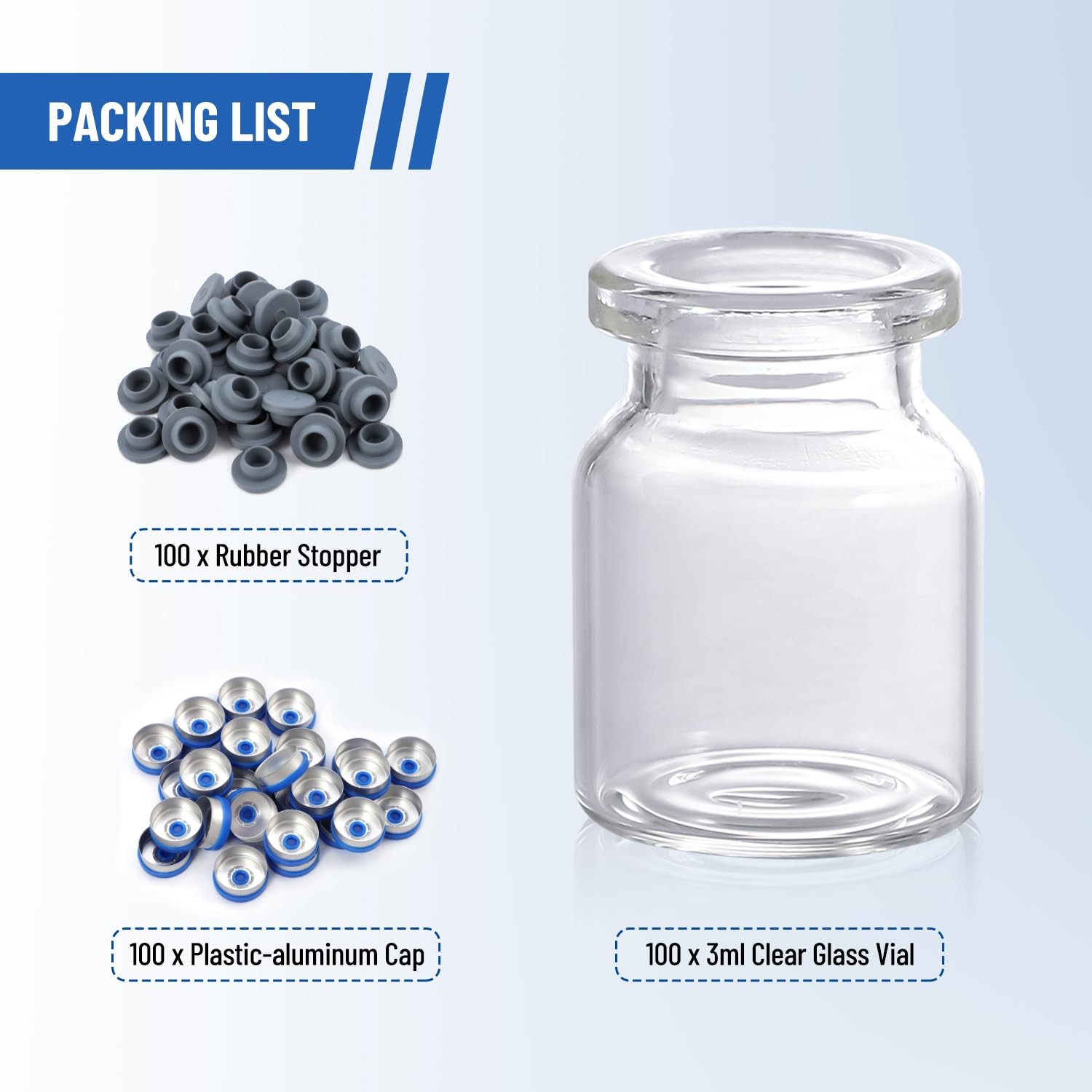 1000PCS 3ml Headspace Vials Clear Glass Bottle 20mm Crimp top Flat Bottom HPLC