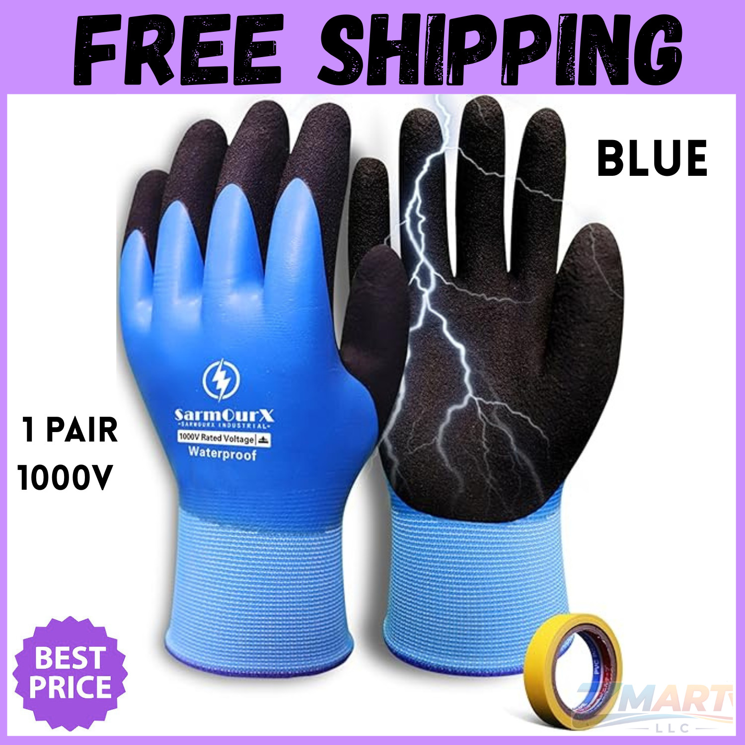 1000V High Voltage Electrical Gloves Insulated Rubber, Waterproof Non-Slip Palm
