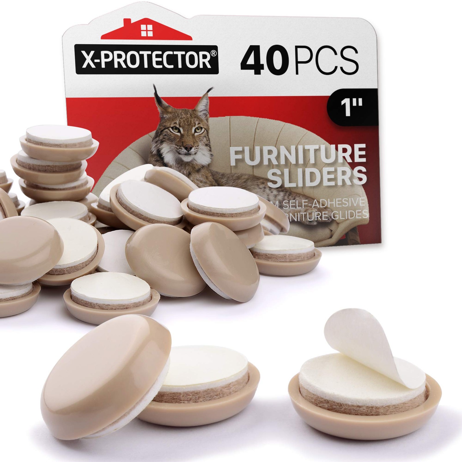 Chair Sliders X-PROTECTOR – 40 PCS 1″, Self-Adhesive, For Carpet, Beige