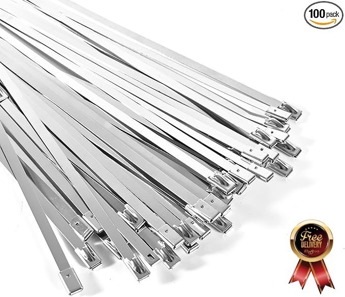 100 Pack Metal Zip Ties 11.8 Inch Heavy Duty 304 Stainless Steel Locking Cable