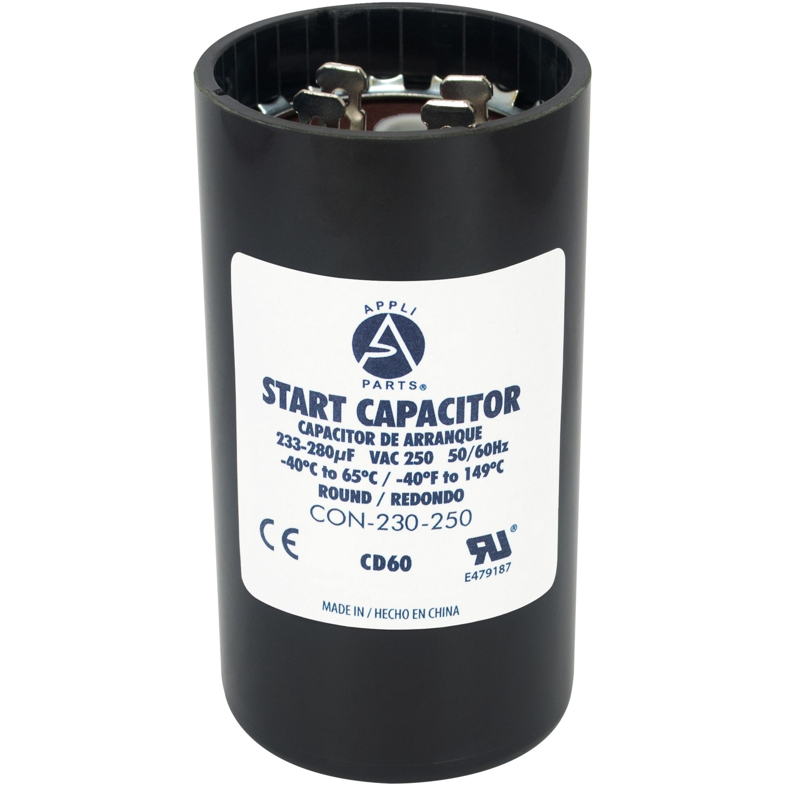 Appli Parts CON-230-250 Motor Start Capacitor 233-280 MFD uF, 250 VAC. Universal