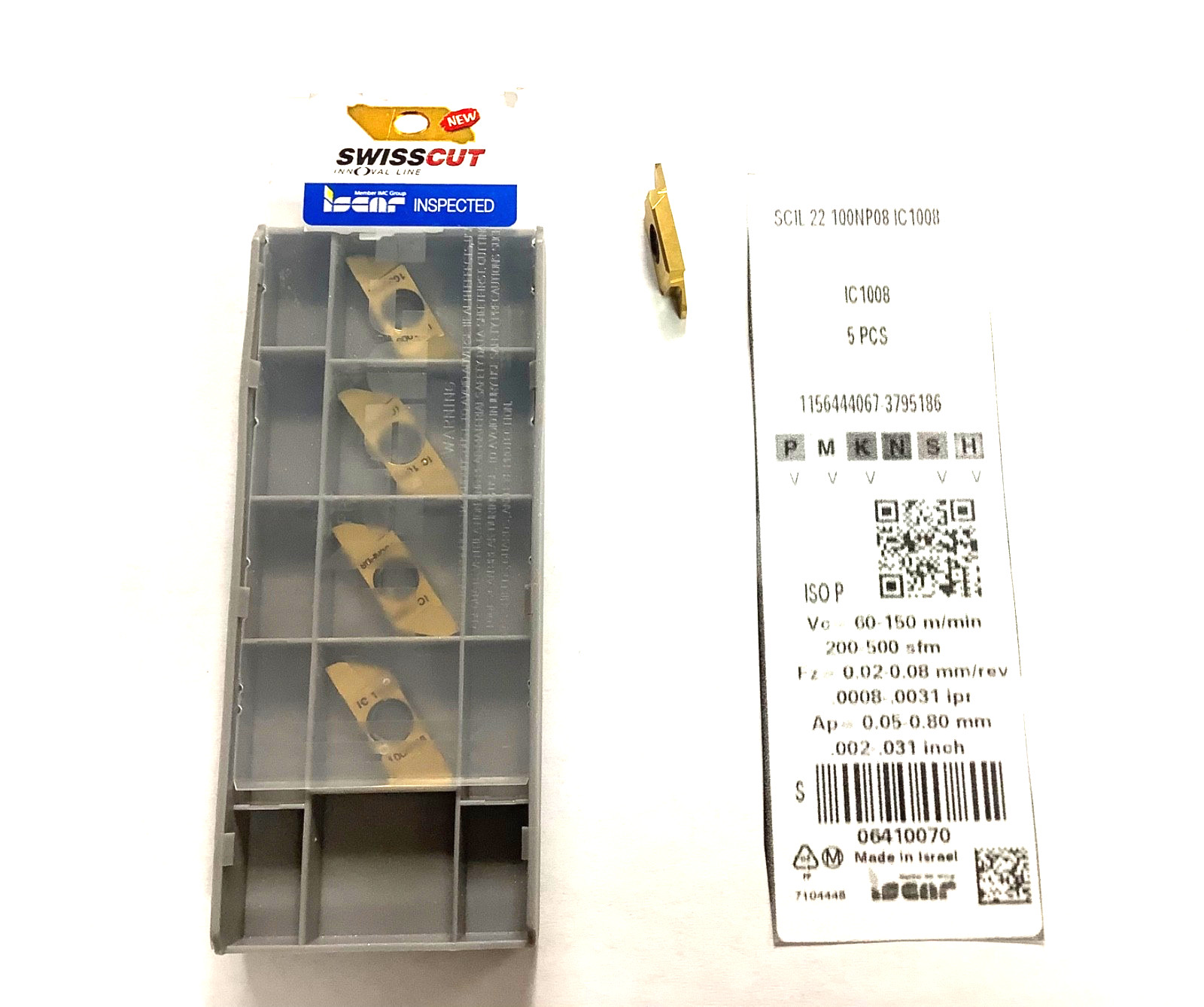 ISCAR SCIL22-100NP08 SWISSCUT 039″W GRV/PART-OFF INSERTS(LH) .003″R-5 PCS.
