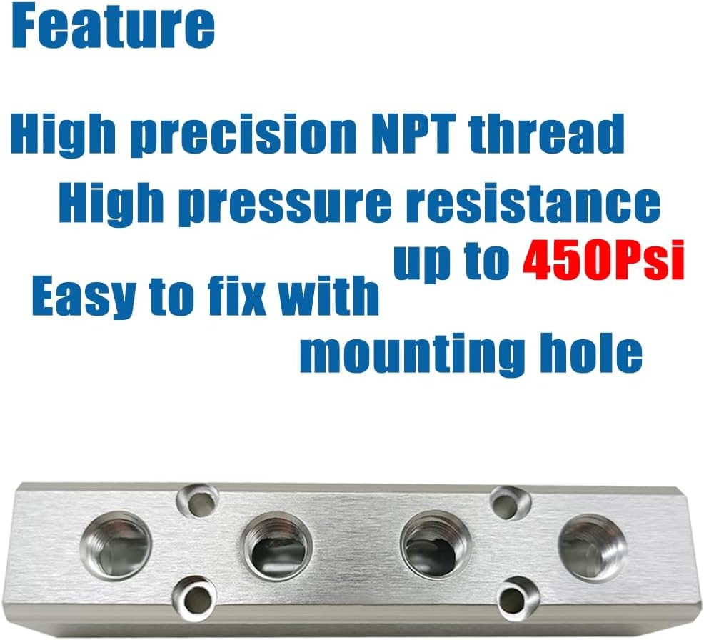 4 Way 6 Port Air Manifold 1/2″ NPT Supply Port 1/4″ NPT Outport With Mounting