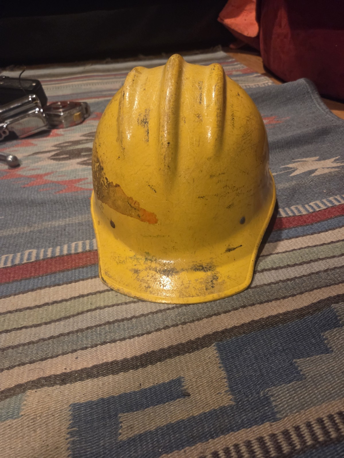 Vintage Original Yellow Bullard 502 Fiberglass Hard Boiled Hard Hat Iron Const.