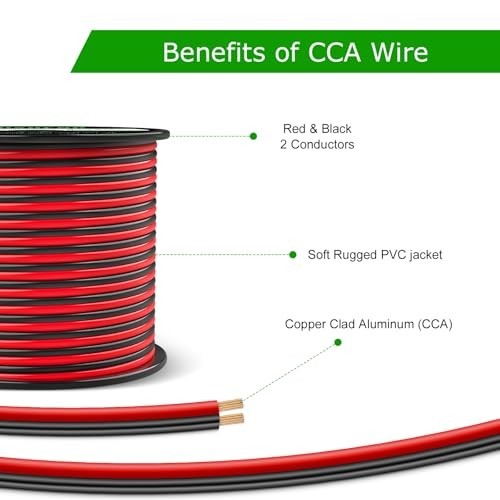 12 Gauge Wire 100FT,2 Conductor Electrical Cable – Red and Black,Low Voltage/PVC