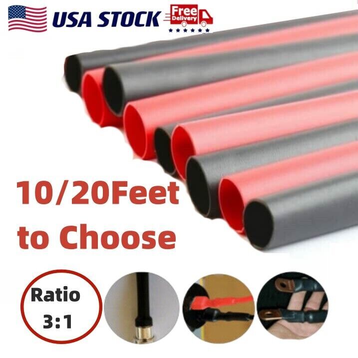3:1 Marine Waterproof Heat Shrink Tubing Glue Adhesive Lined Black or Red Ratio