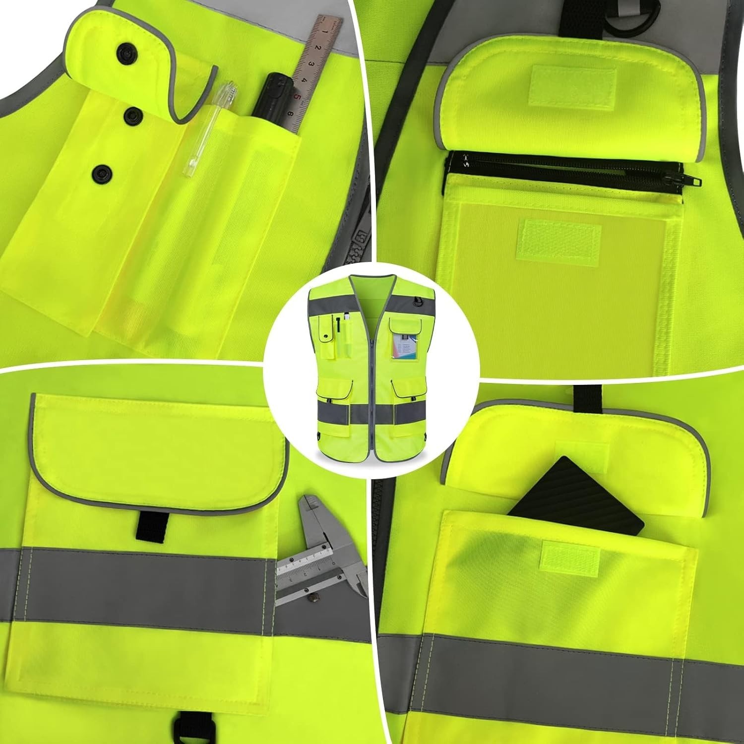High Visibility Safety Vest for Men Women Reflective Work Vest with 9 Pockets