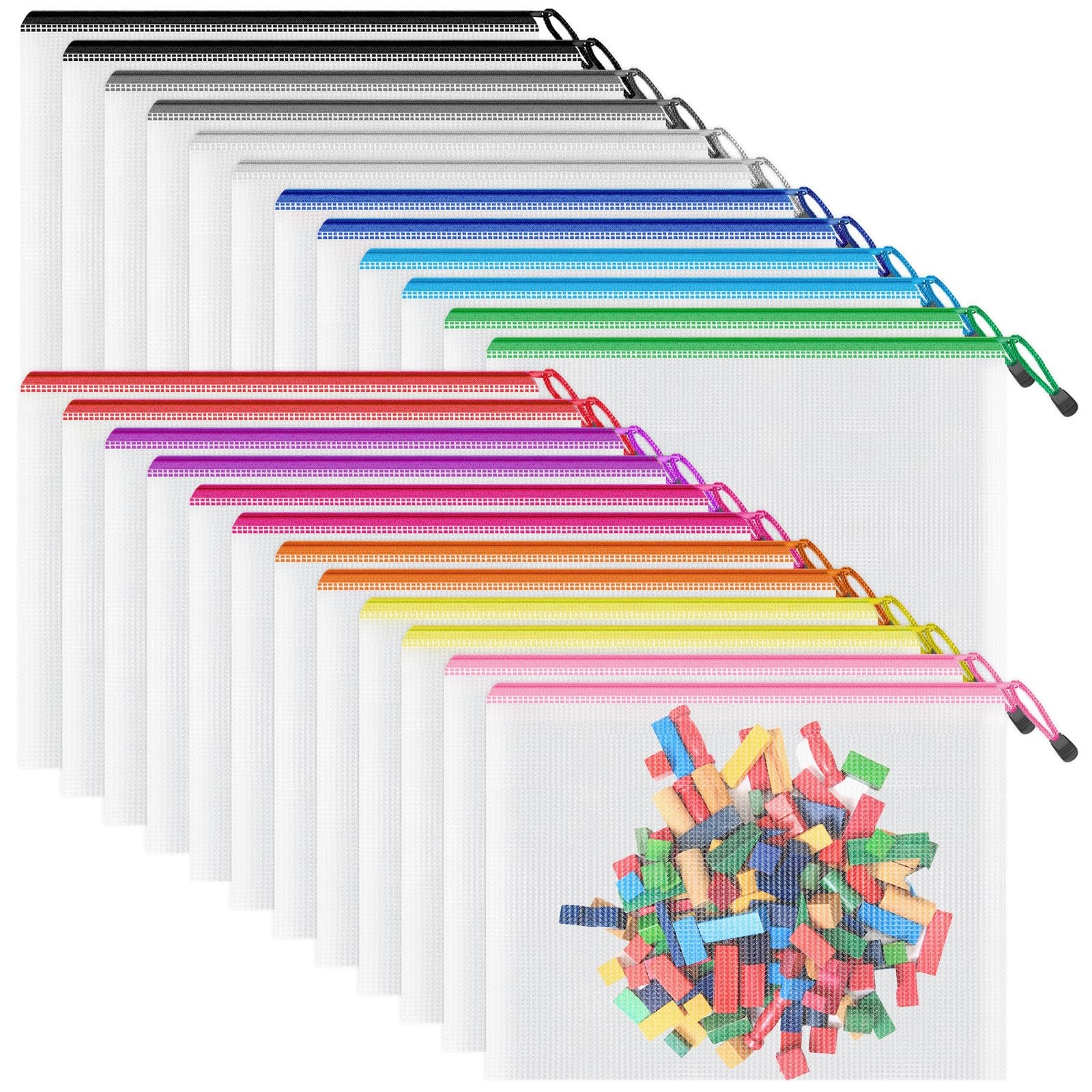 24 PCS A5 Mesh Zipper Pouch 12 Colors 9.5×7.1 In Multipurpose Bags