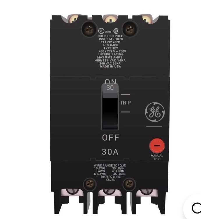 NIB- GE – TEY330 – Molded Case Circuit Breaker – 30A, 3-Phases, 480V