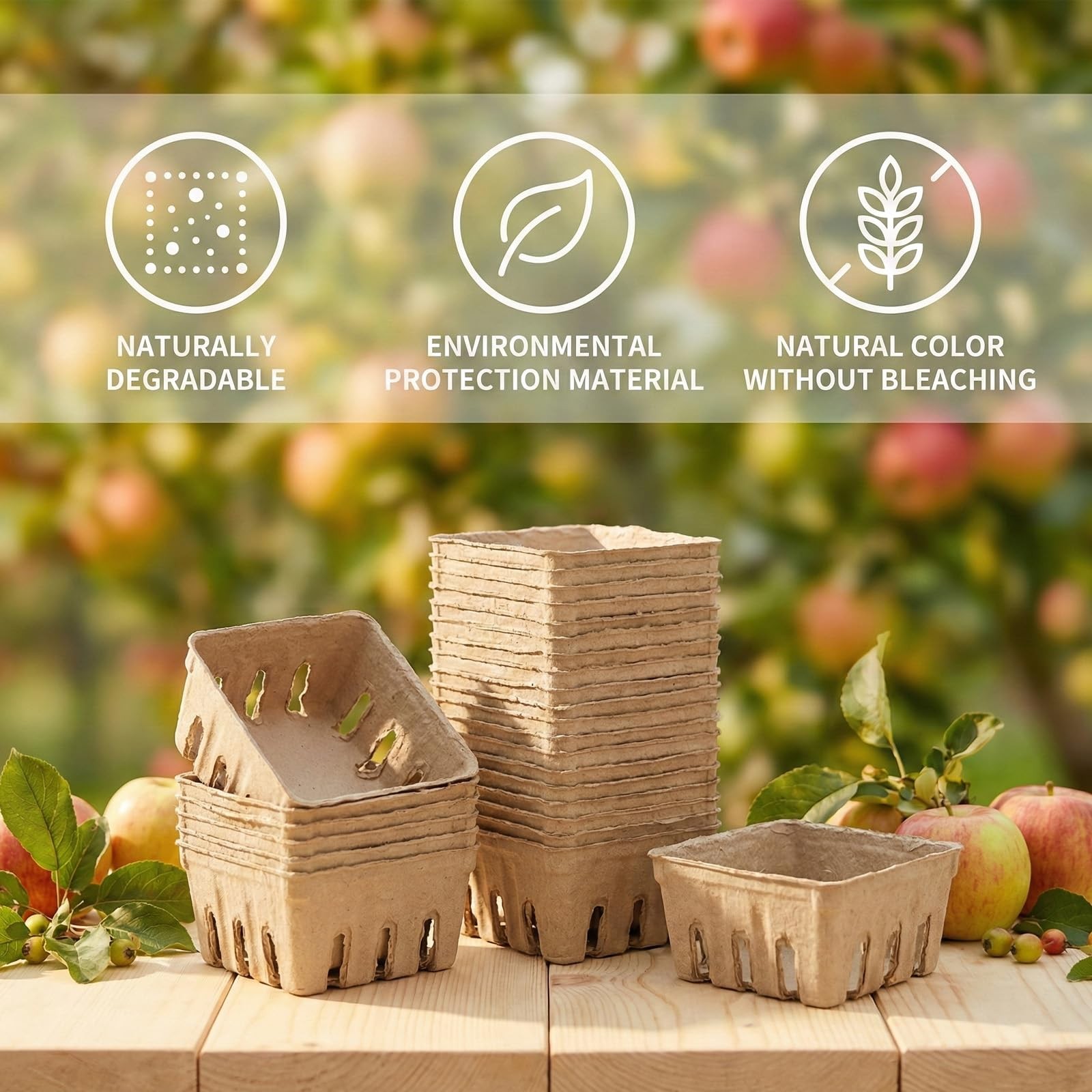 15 Pack Natural Pulp Fiber Berry Basket, Small Vented Produce Baskets for Far…
