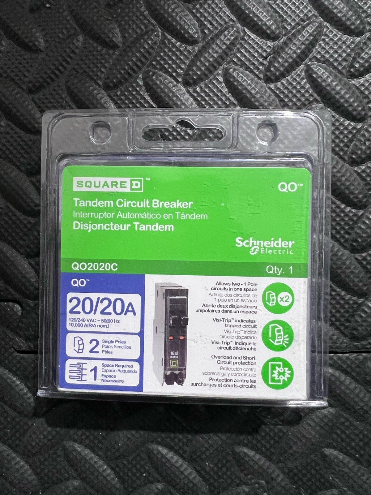 Square D by Schneider Electric QO2020C Tandem Circuit Breaker 20/20A