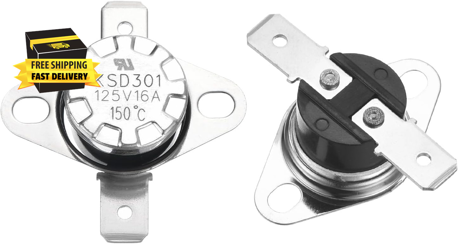 2Pcs KSD301 Thermostat 150°C/302°F 16A Normally Closed N.C Adjust Snap Disc Temp