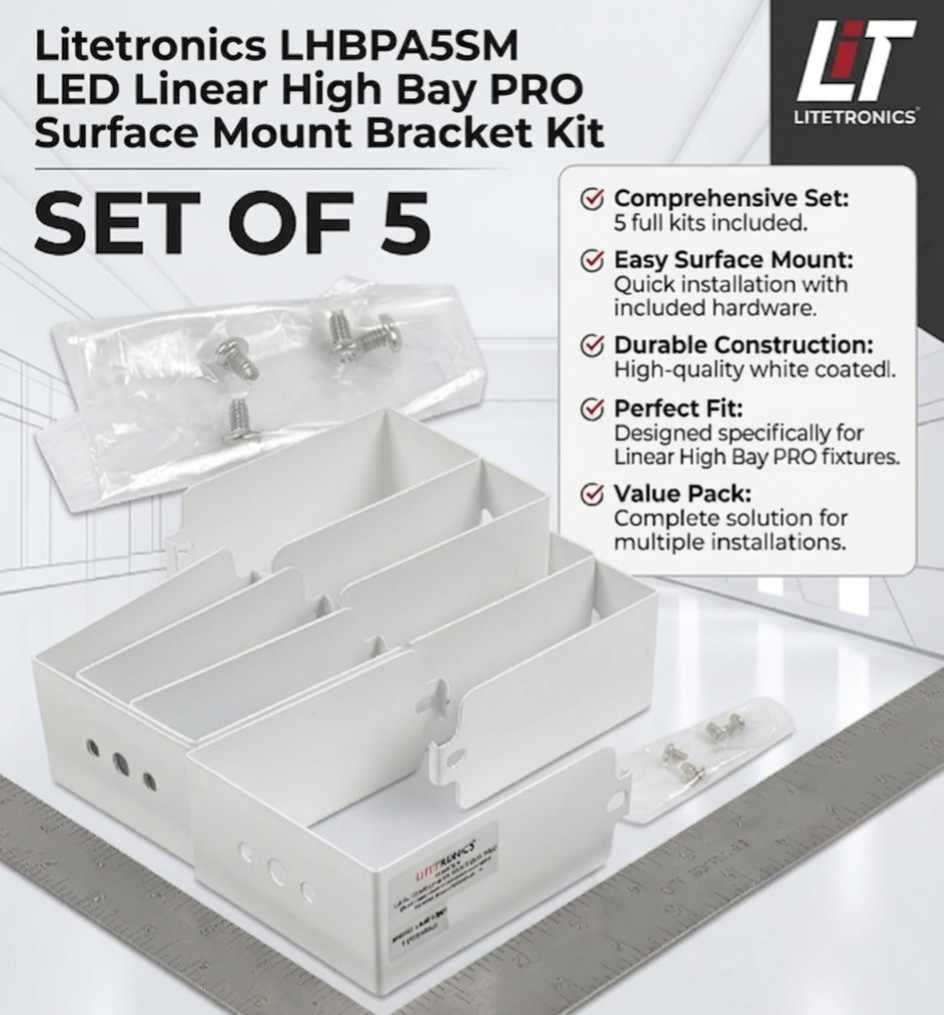 Litetronics LHBPA5SM LED Linear High Bay PRO Surface Mount Bracket Kit Set of 5