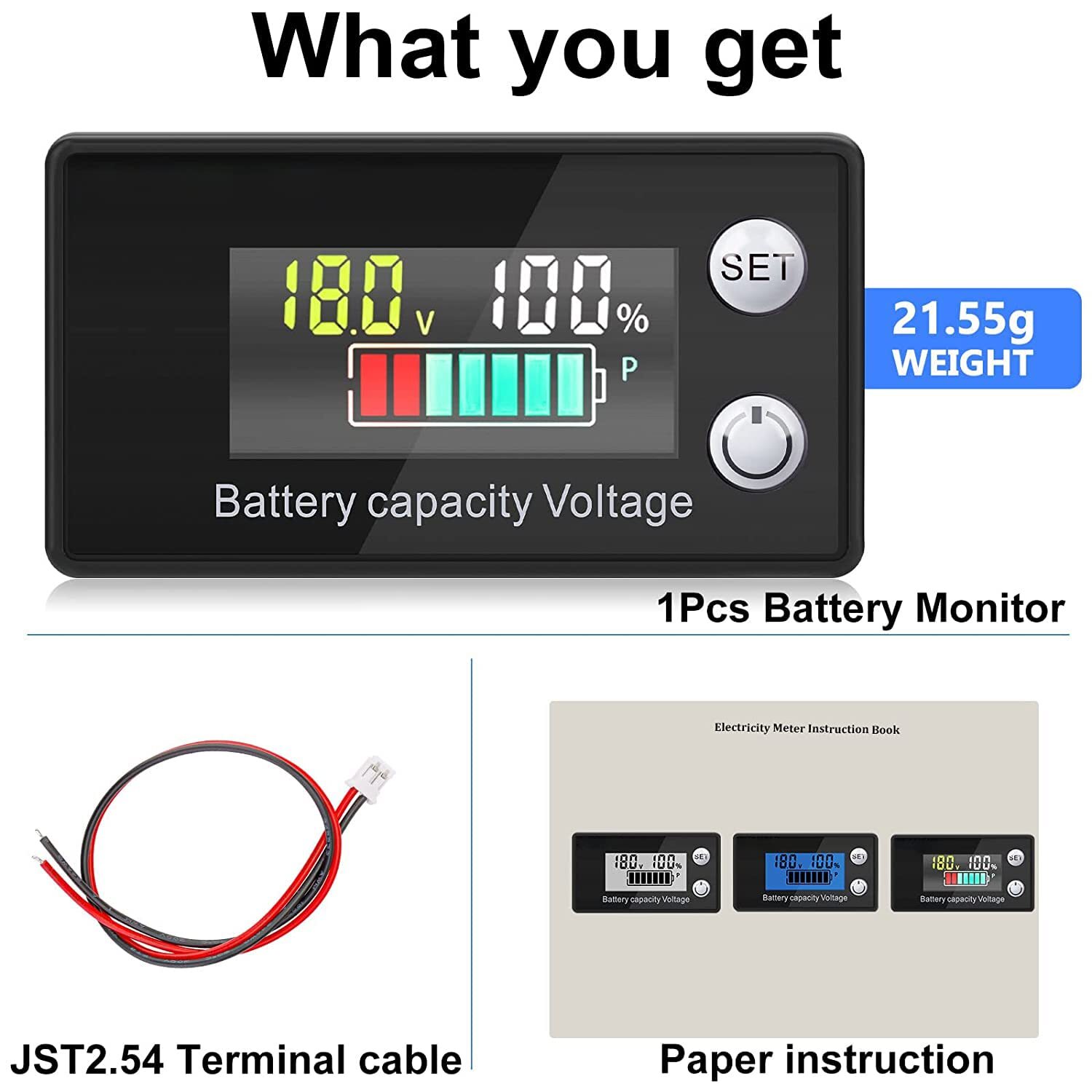 DC 8V-100V Battery Capacity Indicator Voltmeter Voltage Meter Monitor Gauge