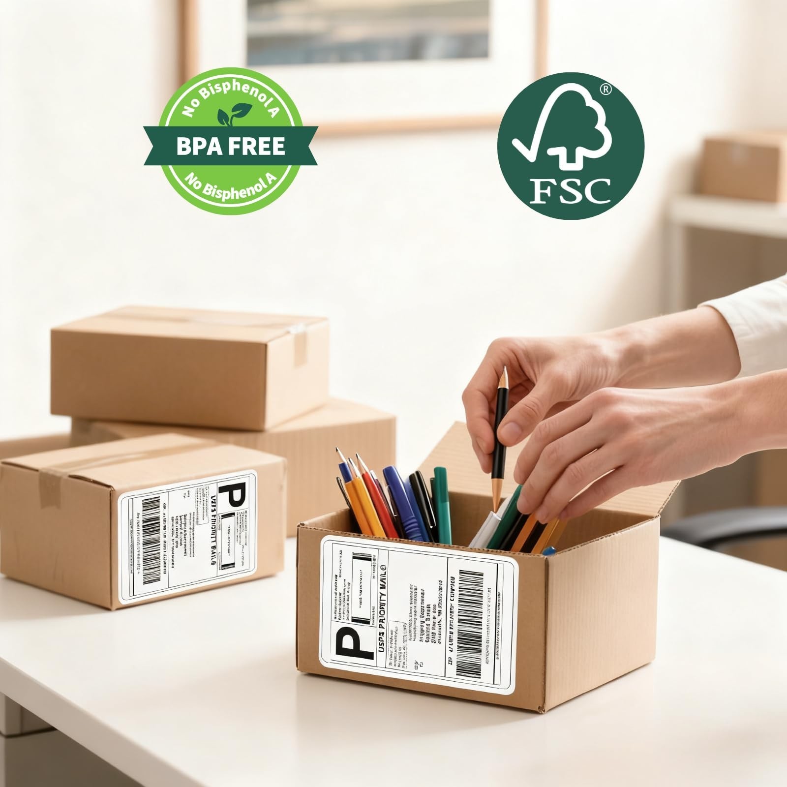 100 4×6 Thermal Labels 100/Stack, HUOJI Shipping Thermal Labels 4×6 Fanfold C…