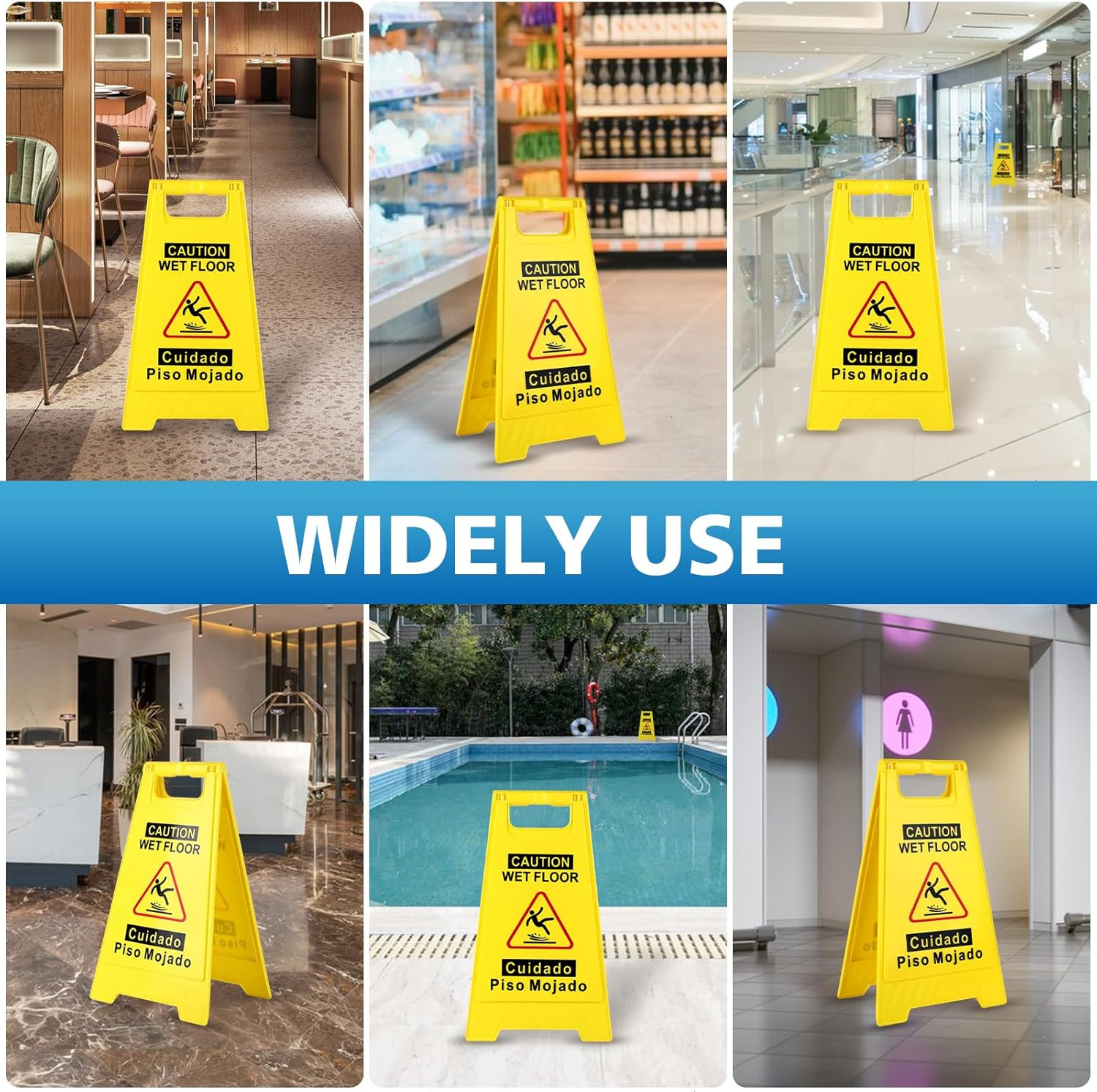 2 Pack Wet Floor Sign 17.5″ Folding A Frame Double Sided Caution Bilingual
