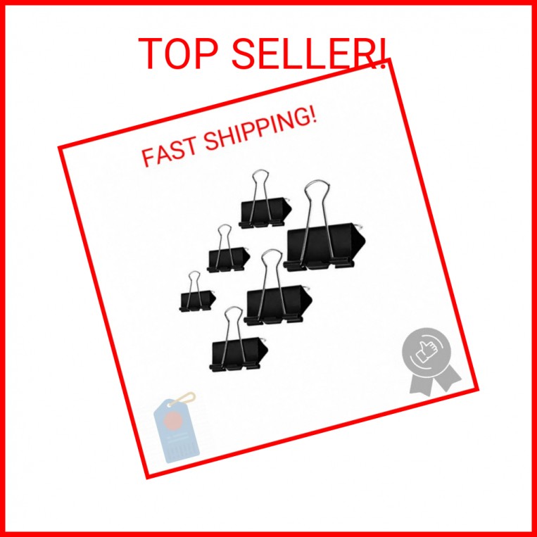 DSTELIN Binder Clips Paper Clamps Assorted Sizes 100 Count (Black), X Large, Lar