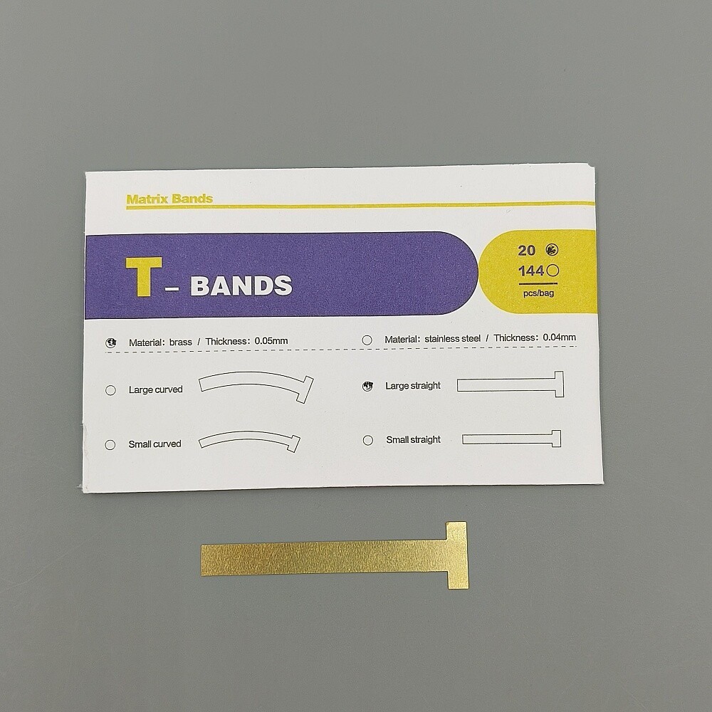 20Pcs/Bag Dental Matrix T Bands Brass Curved Straight for Primary Molars 0.05mm