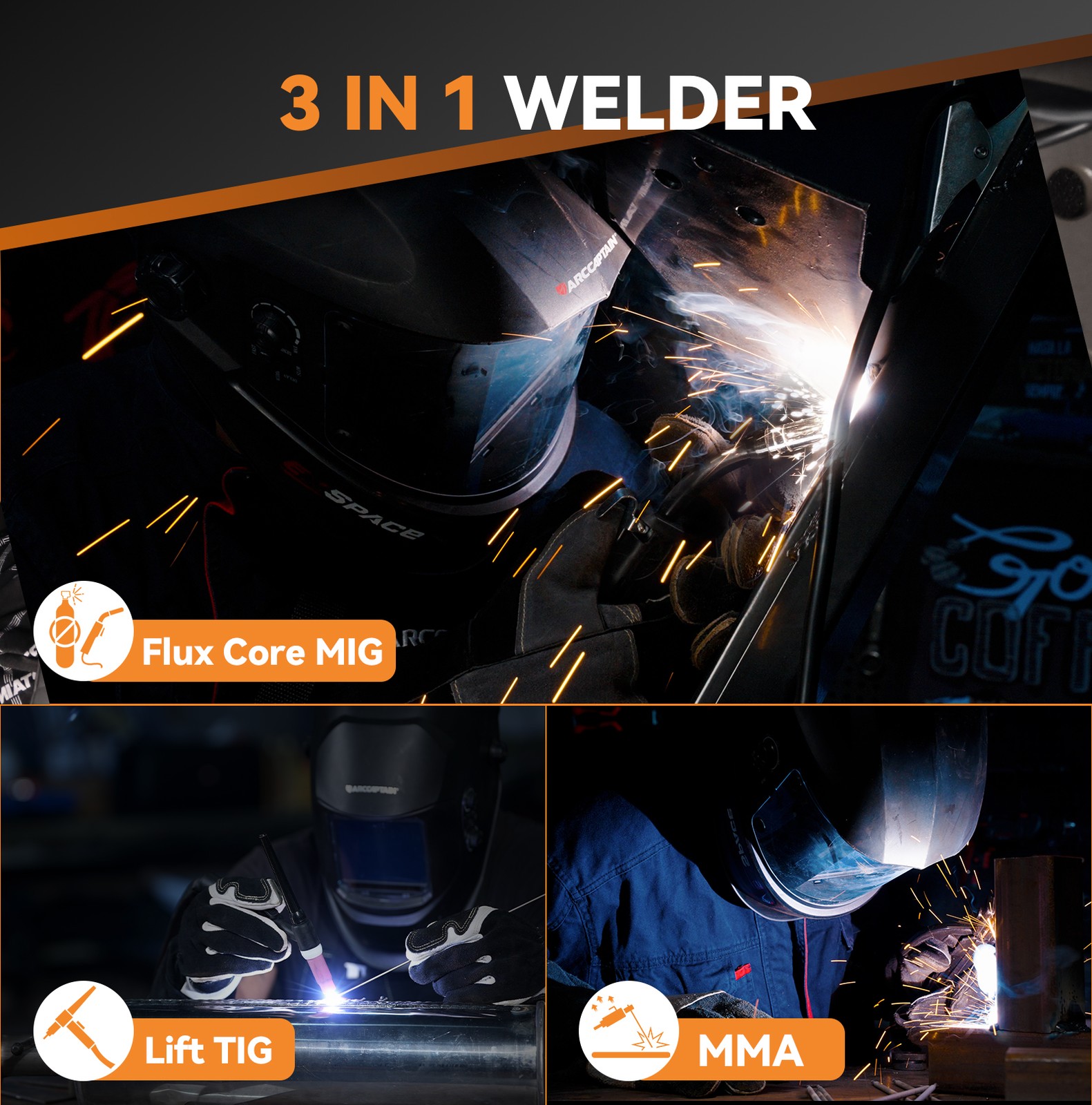 ARCCAPTAIN MIG130 Digital Screen MIG Welder 130A Flux Core Mig/Lift TIG MMA US