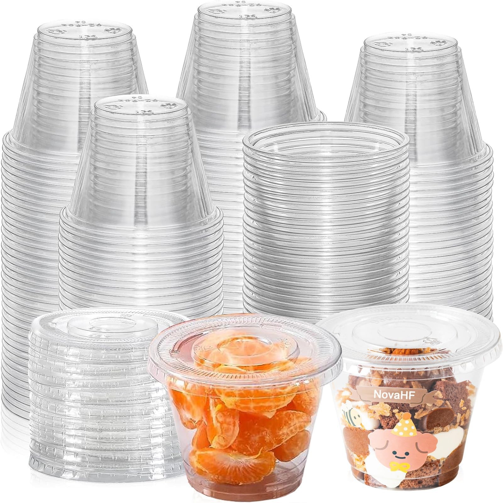 50 Sets 9 Oz Clear Disposable Plastic Portion Cups With Lids, Disposable Cups…