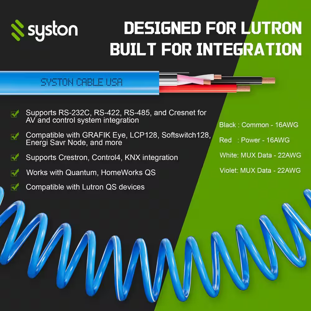 500 Ft. 16/2C+22/1PR Blue CMR Copper Lutron Equivalent QSH-CBL-L, Liberty LUTRON