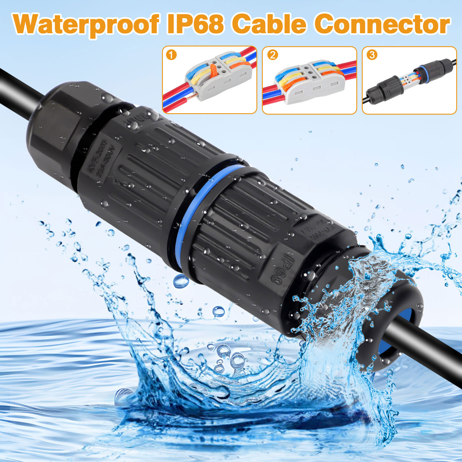 10PCS IP68 Junction Box Outdoor Waterproof 3 Pin Electrical Cable Connectors Kit