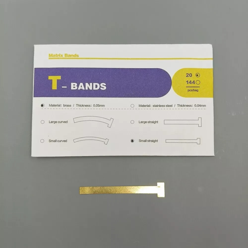 20Pcs/Bag Dental Matrix T Bands Brass Curved Straight for Primary Molars 0.05mm
