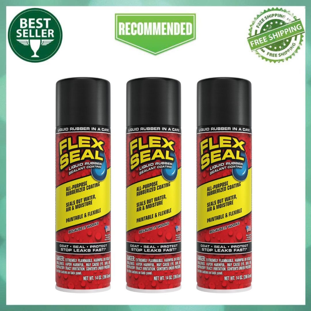 3 PK Flex Seal Aerosol Liquid Rubber Sealant Coating, 14 oz, Black, Leak Repair