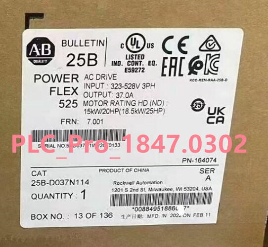 1PCS NEW Allen-Bradley 25B-D037N114 PowerFlex 525 18.5kW (25Hp) AC Drive 3 Phase